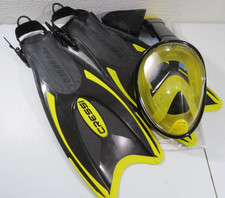 Cressi Rondine Palau Snorkeling Swim Fins Size S/M Full Face Mask Yellow Black