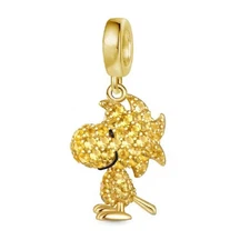V407 S925 STERLING SILVER GOLDTONE SPARKLY WOODSTOCK DANGLE CHARM