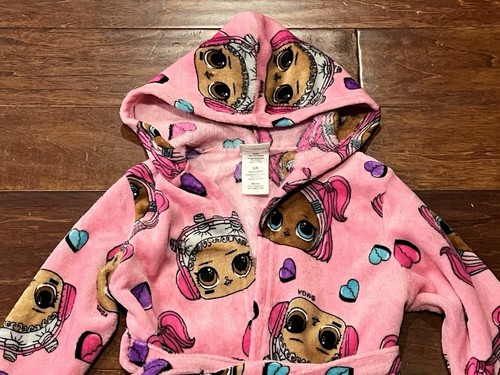LOL Surprise Pink All Over Print Logo Girls Small 6 Plush Belted Hoodie Bathrobe - Picture 3 of 8