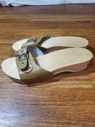 Dr Scholls Sandals Original Exercise Wooden Shoes Slides Beige Sz 6 - Picture 2 of 5