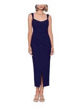 BETSY & ADAM Womens Navy Lined Sleeveless Tea-Length Faux Wrap Dress 12