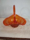 Fenton Vintage Art Glass orange Amberina Hobnail Colonial Basket with Handle