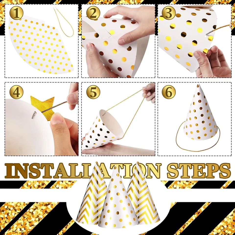 120 Piezas 2026 Suministros de Fiesta de Nochevieja para 24 Incluye Plata, Dorado, Negro Foto 4 de 4