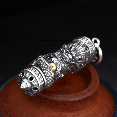 Massiver 925 Sterling Silber Anhänger Drachenkasten Säule Amulett Herrenanhänger 44mm H