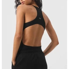 Alo Yoga Ribbed Half-Court Bodysuit Black Womens Size M Athletic Athleisure EUC