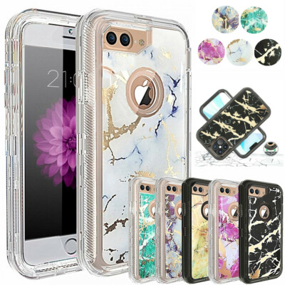 For iPhone 8/8+ Plus Shockproof Defender Marble Hard Heavy Duty Case Phone  Cover