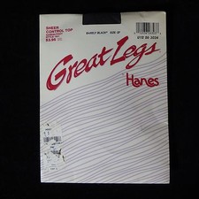 New Barely Black Hanes Great Legs Sheer Control Top Sandalfoot Sz EF Pantyhose
