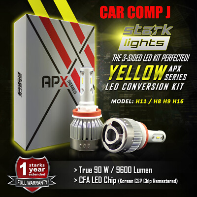 Stark 90W 9600LM LED 3000K Yellow Chip Fog Light Conversion Kit Bulbs - H11