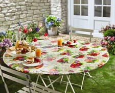 Stretch To Fit Round Tablecloth Fruit Design Weather Resistant Vinyl Table Cover