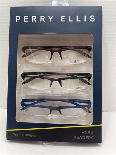 Perry Ellis Premium Reading Glasses for Men 3 Pack +2.50 Black, Brown, Blue