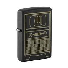 Zippo Pocket Lighter Black Matte Vintage TV Design Brass Metal Windproof 48619