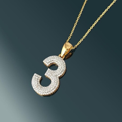 Colgante 2 quilates con acabado de oro amarillo de 14 quilates con diamante creado en laboratorio número #3 TRES - Imagen 3 de 6