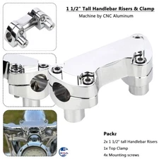Chrome 1 1/2" Tall Handlebar Risers & Clamp For Harley Softail FXSTD FXSTC FXST