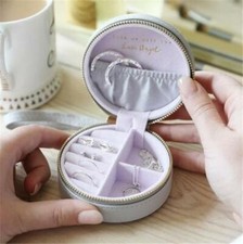 Lisa Angel UK Mini Round Jewelry Case Grey Lavender For Travel In Purse Vanity