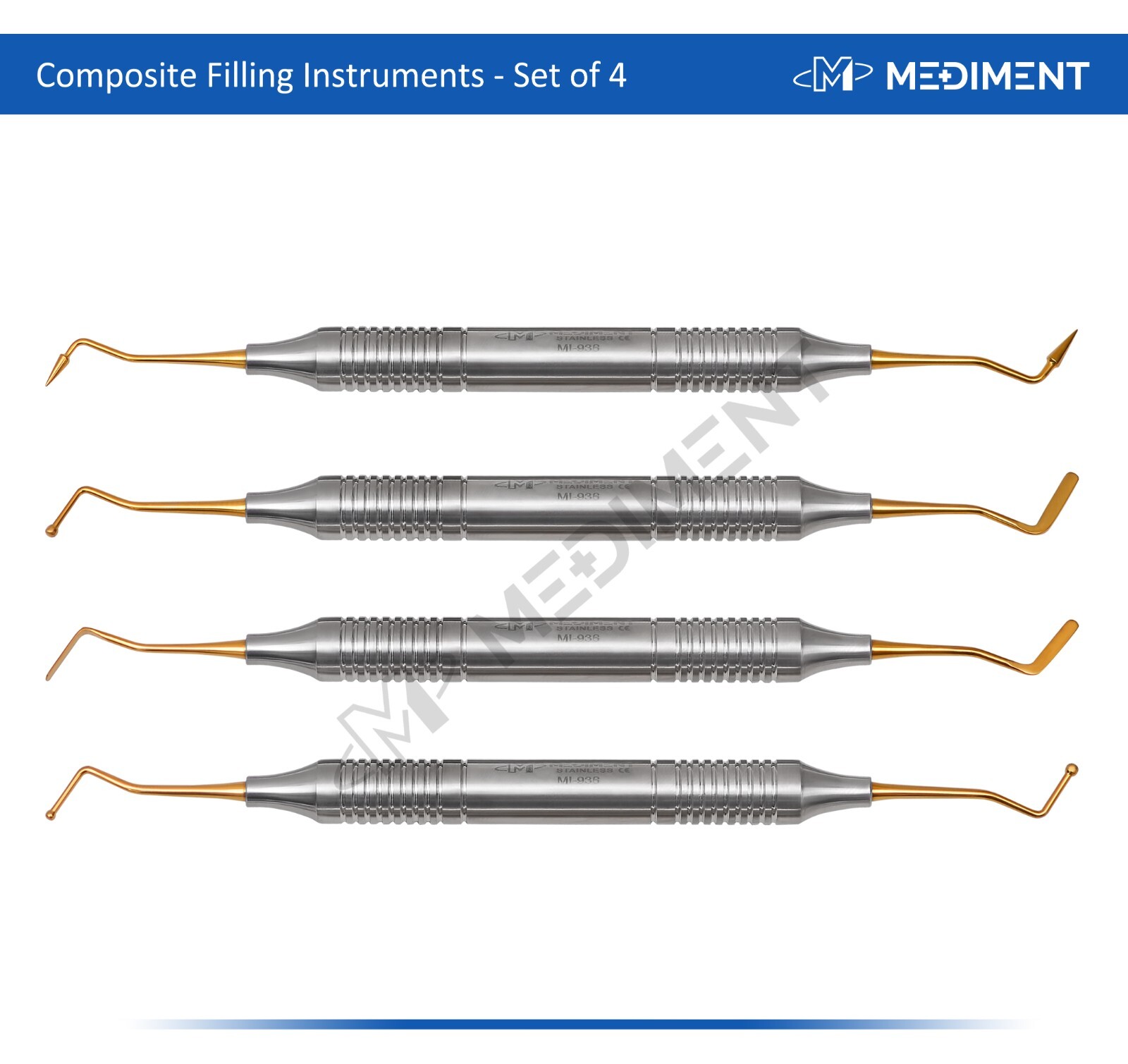 4 Pcs Dental Composite Filling Instrument Gold Titanium Coated Restorative Kit