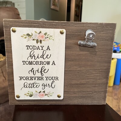 Photo Frame Bride Little Girl Daddy s  Wedding Day Gift Idea Brown Wood Clip