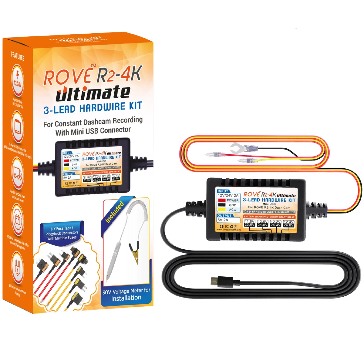 ROVE Ultimate Mini USB 3 Lead Hardwire Kit for R2 4K Check