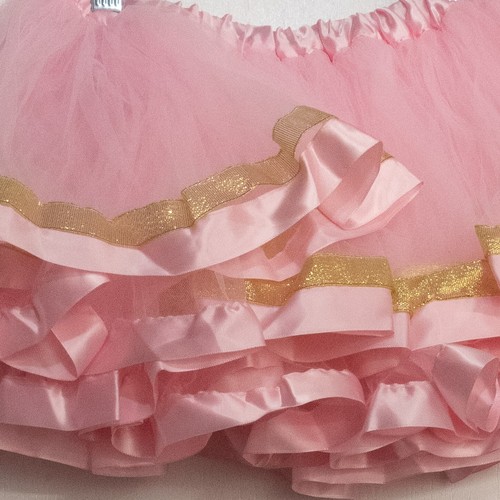 Pink & Gold Tutu Girls Ballet Mini Skirt Fluffy Tulle Polyester Pull On Size L - Picture 7 of 7