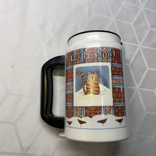Vintage Whirley travel mug 16 oz With Lid Snow Friends Snow Days Cat Snowman