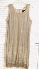 Onyx Nite Vintage Y2K Gold Lace Fringe Dress Retro Flapper Halloween Sz 12 Women