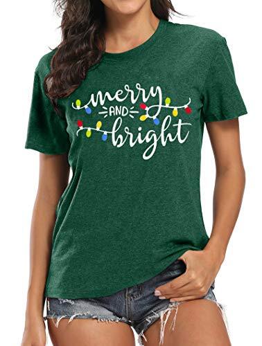 Christmas Shirts Womens Merry and Bright Shirt Xmas Holiday X-Large Green - Picture 3 of 7
