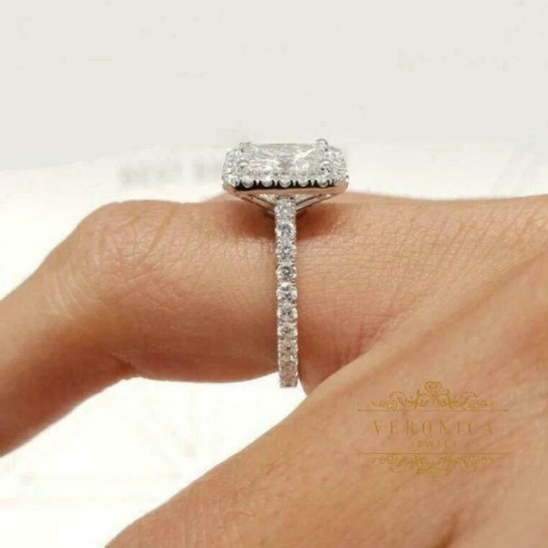 Esclusivi anelli di fidanzamento in argento sterling 925 a taglio rotondo... - Immagine 4 di 4