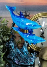 Marine Sea Ocean 2 Blue Dolphins Swimming Around Underwater Coral Reef Figurine