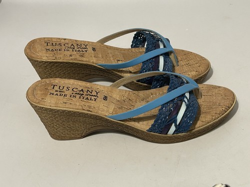 TUSCANY Easy Street Verona Kork Keilabsatz Slipper blau aquamarin Sandale Gr. 6 M
