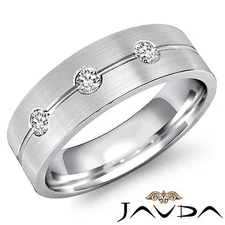 3 Stone Diamond Mens Half Wedding Band Matt Finish Platinum Splendid Ring 0.51Ct
