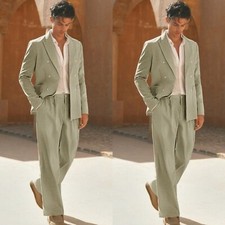 Summer Men Suits Double Breasted Beach Business Peak Lapel Regular Fit Custom