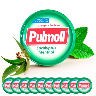 PULMOLL - Eucalyptus Menthol - Zuckerfreie Eukalyptus-Menthol-Bonbons - 10 Stück