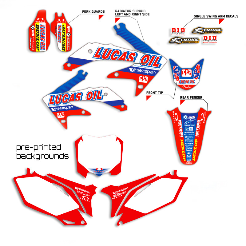 2007 - 2022 HONDA CRF 150R GRAPHICS 150R KIT CRF150R LUCAS OIL WITH BACKGROUNDS
