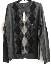 Apt 9 Mens Sweater Merino Argyle Grey Size Medium Ret 56 5hmbx-110-5 