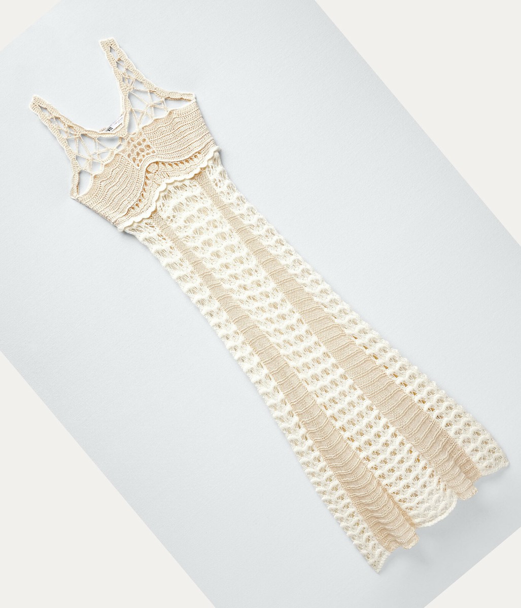 ZARA【NEW】SEMI-SHEER CHUNKY KNIT LACE DRESS Zara | Dresses | Long Crocheted Knit Dress Limited Edition