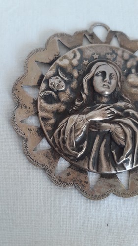 Antique old portuguese solid silver sterling medal medallion Our Lady Conception - Picture 2 of 6