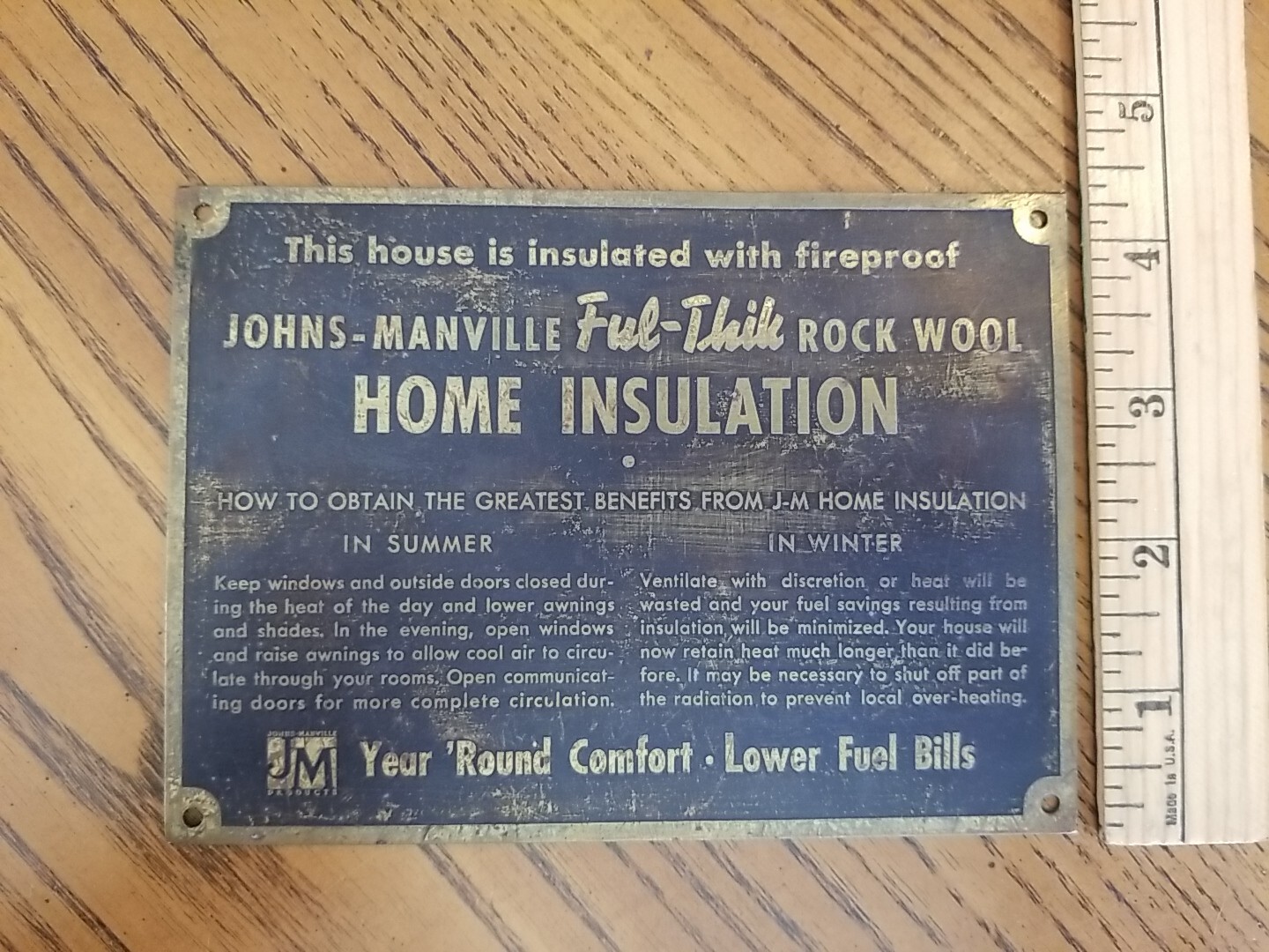 Vintage JohnsManville Rock Wool Home Insulation Vintage Brass Wall