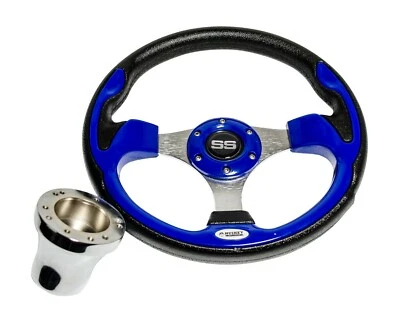 HUSKEY Golf Cart Steering Wheel Blue Color for Club Car Precedent, Tempo, Onward 2004+