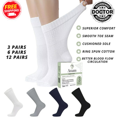 Araam Collection Diabetic Crew Socks For Men And Women 3-12 Pair Loose Fit