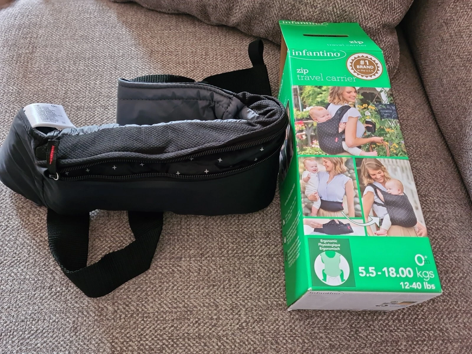 Infantino Zip Ergonomic Travel Carrier Newborns and Toddlers 12lbs- 40lbs