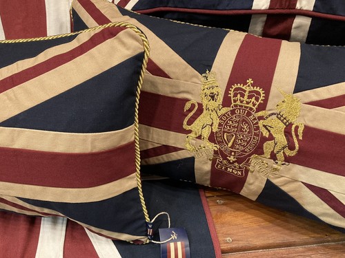 2x Royal Crest Vintage Union Jack Large Cushion By Woven Magic ( Tea Dyed 15x30) - Picture 5 of 12