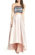 $149 Sequin Hearts Juniors' Multi Bandeau & Satin Two Piece Gown Dress 7 tjl31