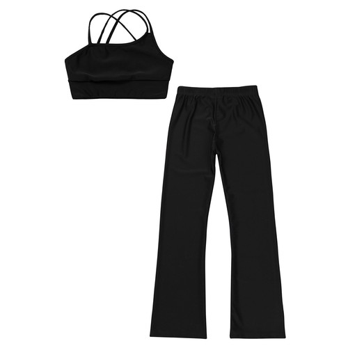 Kids Girls Crop Top Straps Outfit Back Open Set Vest Sportwear Trousers Pant - Picture 11 of 49