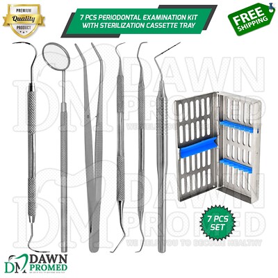 7 Pcs Periodontal Examination Kit With Sterilization Cassette Tray German Grade