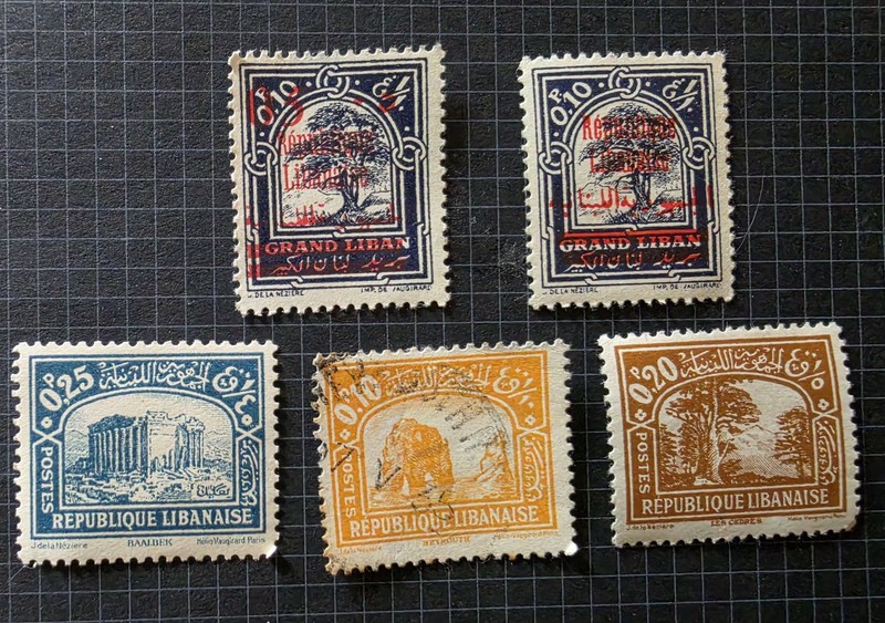 Vintage Lebanon Stamp Lot - 1920s/30s Grand Liban Overprints & Pictorials - 5pc