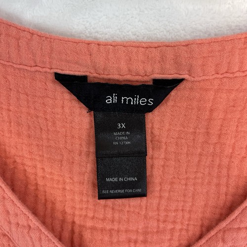 Ali Miles Shrimp Peach White TIE DYE STRIPE Tunic Blouse 100% COTTON 3X Gauzy - Picture 8 of 11