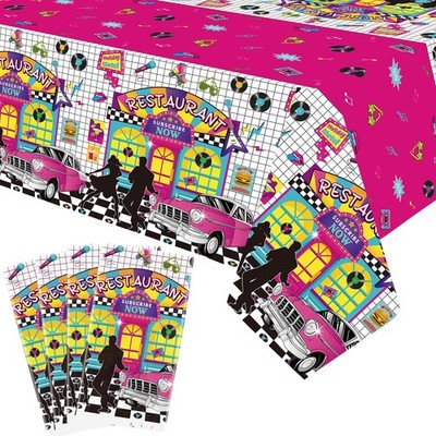 4 Pack 50's Party Tablecloth - 1950's Rocking Table Cover Decoration Rock and...