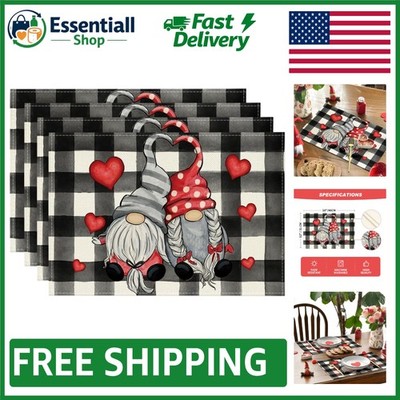 Durable 12x18 Inch Buffalo Plaid Gnome Placemats - Set of 4 for Every Occasion