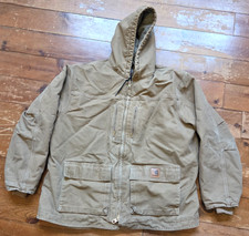 Carhartt Duck Canvas Full Zip Hooded Jacket Size XL Brown RN 14806 Sherpa Lined