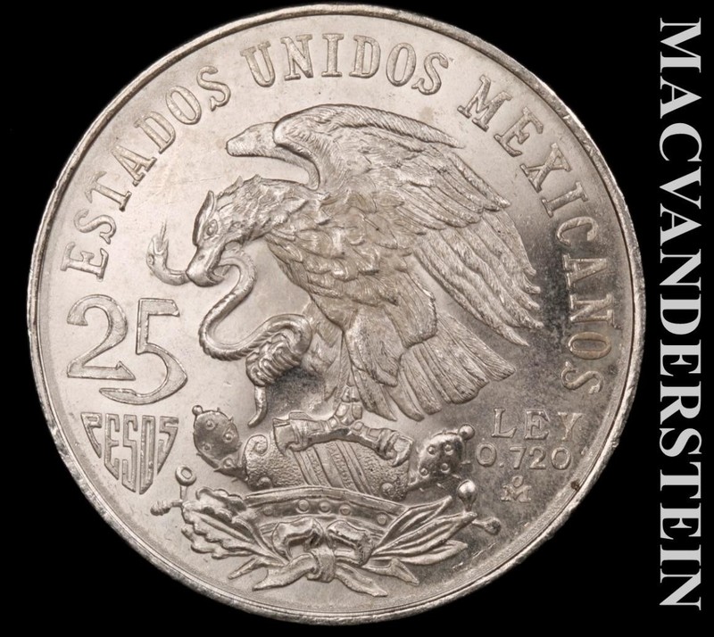 Mexico: 1968 Silver 25 Pesos - Choice Gem Brilliant Unc  Lustrous  #L7748
