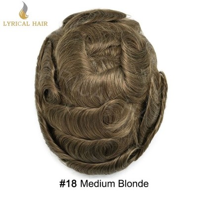 All Poly Mens Toupee Human Hair Replacement System Skin PU Grey Brown Hairpiece